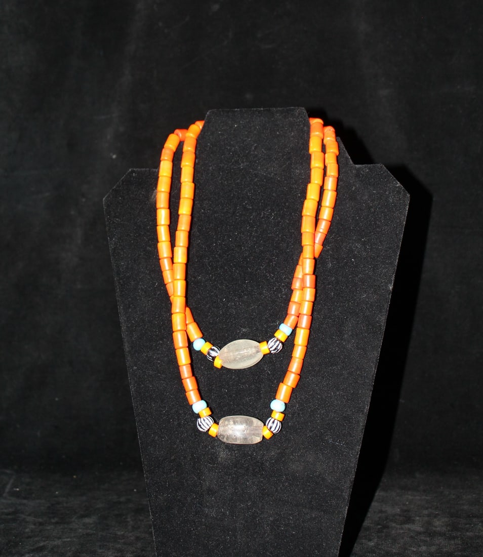 NATURAL STONE DOUBLE STRAND CORAL NECKLACE 18" LONG (1 of 7)
