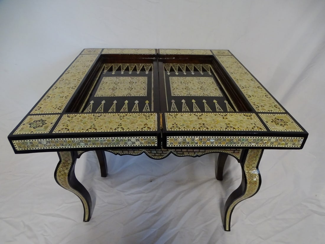 MOTHER OF PEARL INLAID FOLDOVER GAME TABLE 26.5 X 27.75X 27.75 (1 of 20)