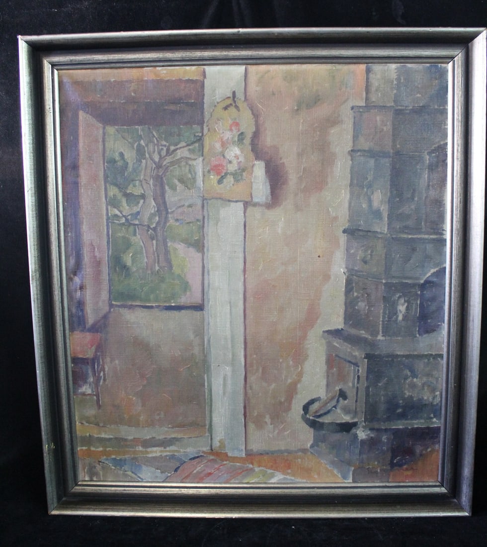 OIL ON CANVAS EARLY 20C INTERIOR GENRE SCENE, SIGNED, 27 X 24 IMAGE (1 of 10)
