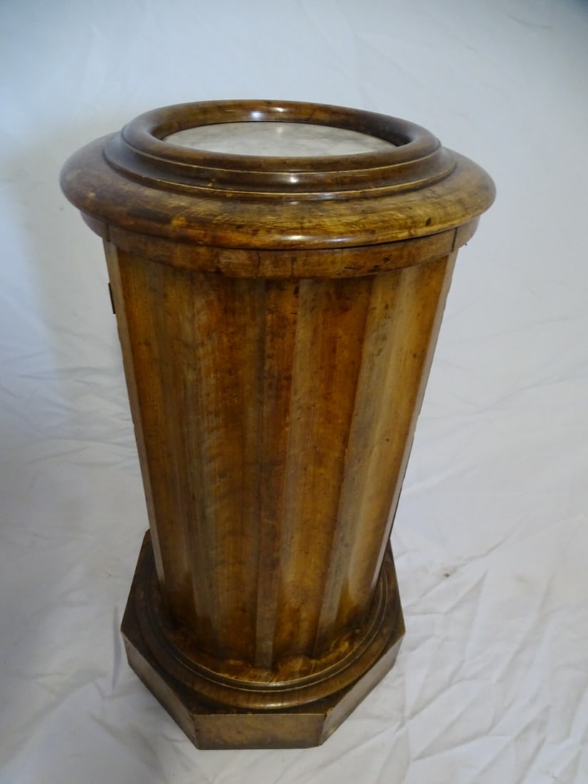 19C FRENCH DIRECTOIRE BURLWOOD MARBLE TOPPED PO TABLE, 30.5 X 15 DIA. (1 of 16)