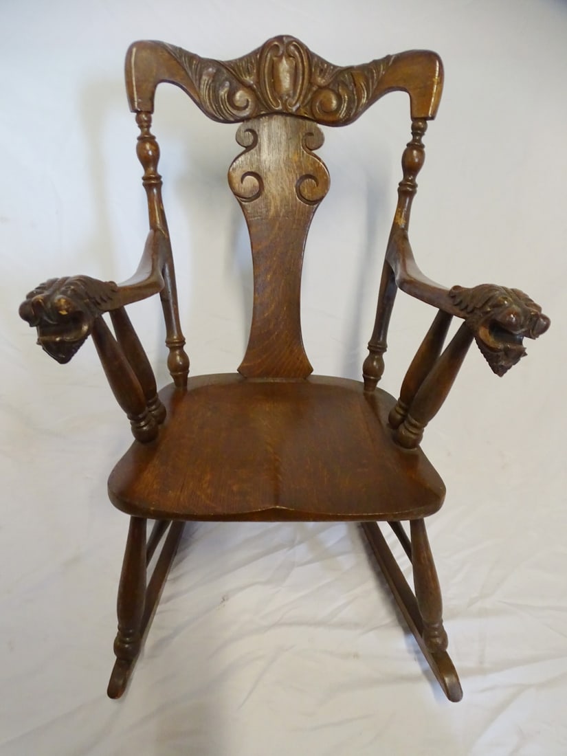 CARVED OAK LION FIGURAL ROCKER, 35.5 X 24.5 X 30 (1 of 10)