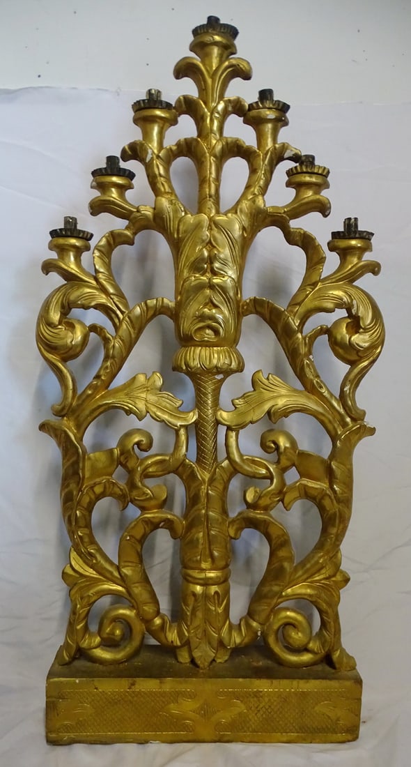 19C GILTWOOD CANDELABRA, 52 X 26: 19C GILTWOOD CANDELABRA, 52 X 26