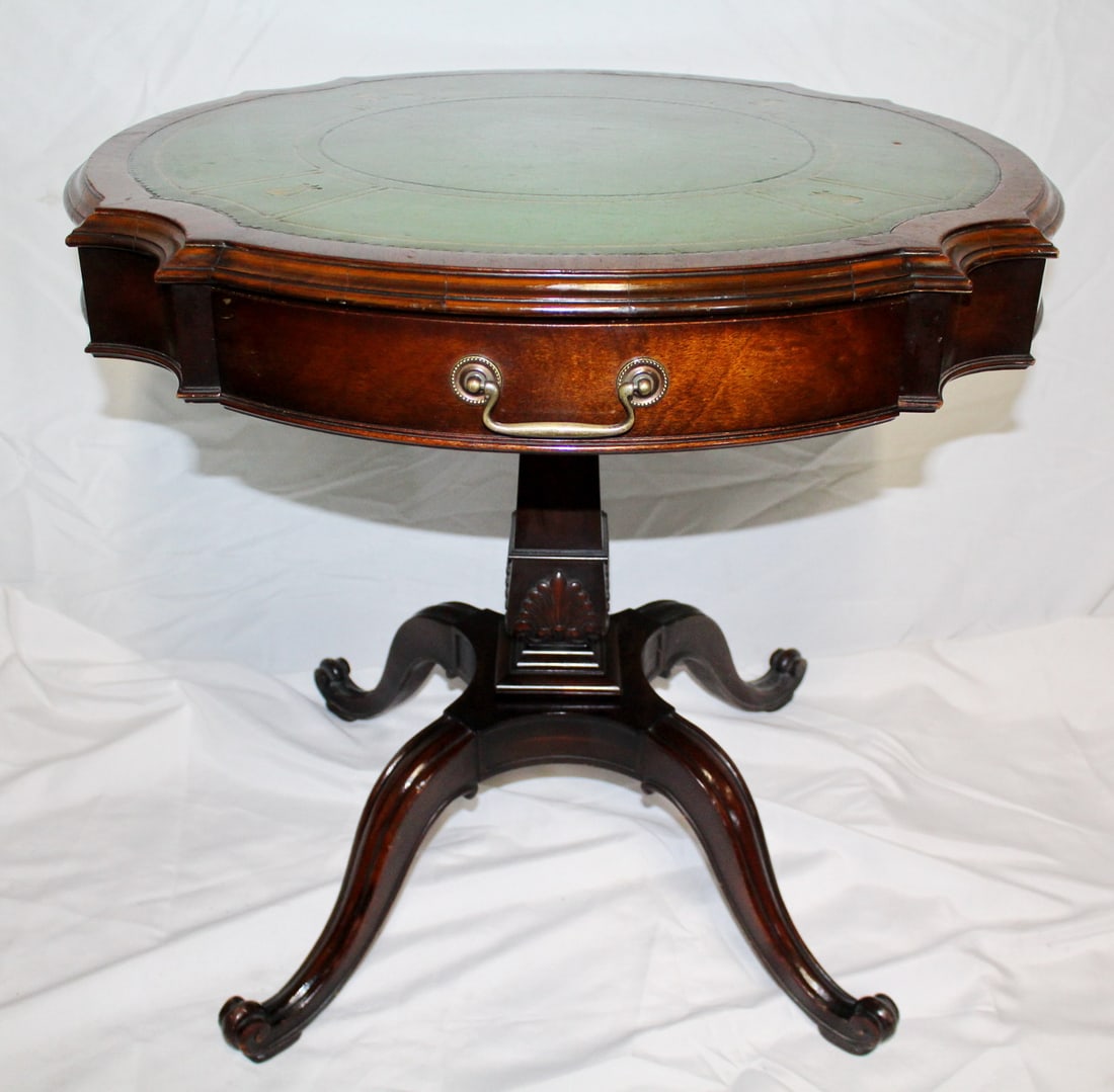 LEATHER TOPPED DRUM TABLE 27 3/4" X 31" DIA. (1 of 16)