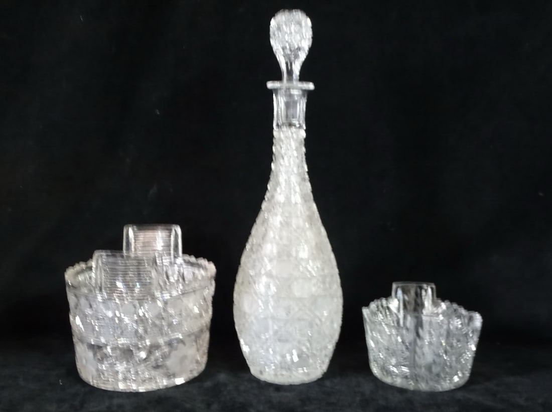 3 HAND CUT CRYSTAL PIECES HIGH FIRE 11 1/2" X 4 1/2" (1 of 10)