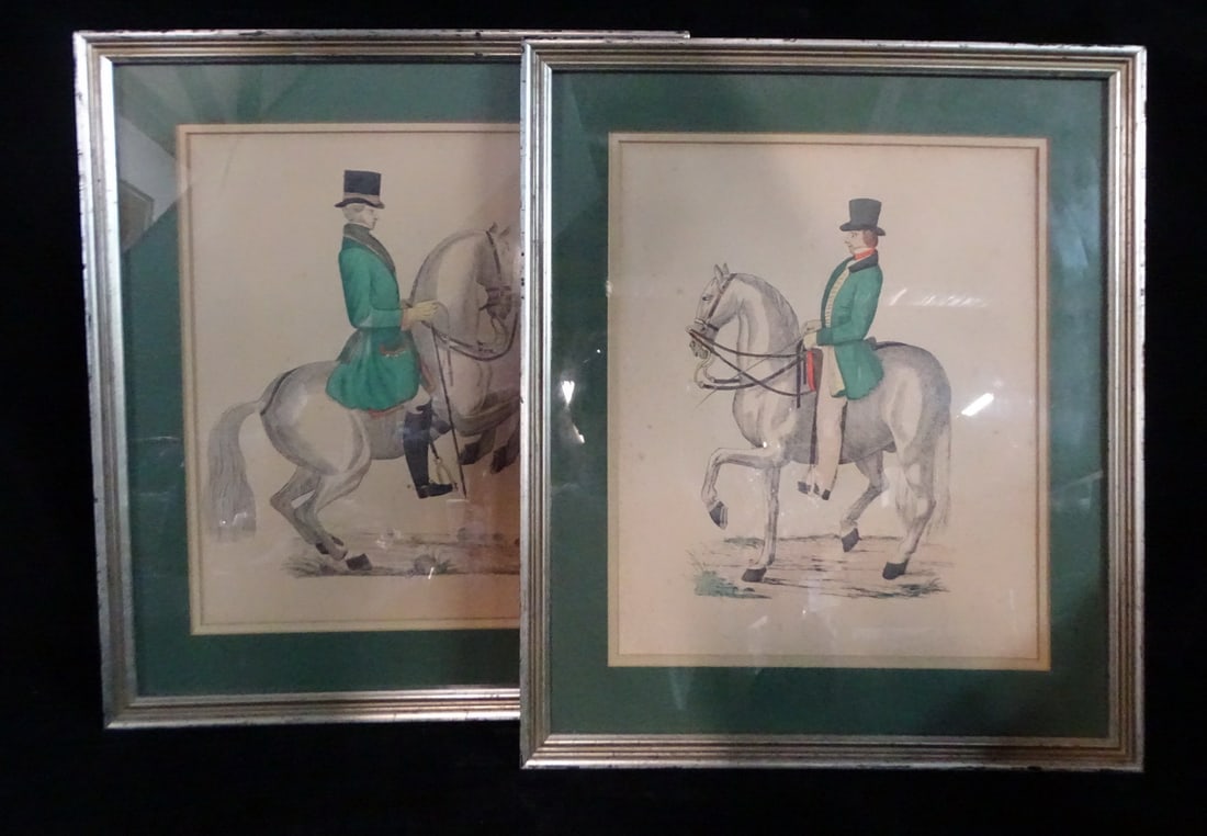 PAIR OF EQUESTRIAN ENGRAVINGS WITH GREEN MATS AND GILT FRAMES, 14 X 11.5 IMAGE, 19 X 16.5 OVERALL (1 of 11)