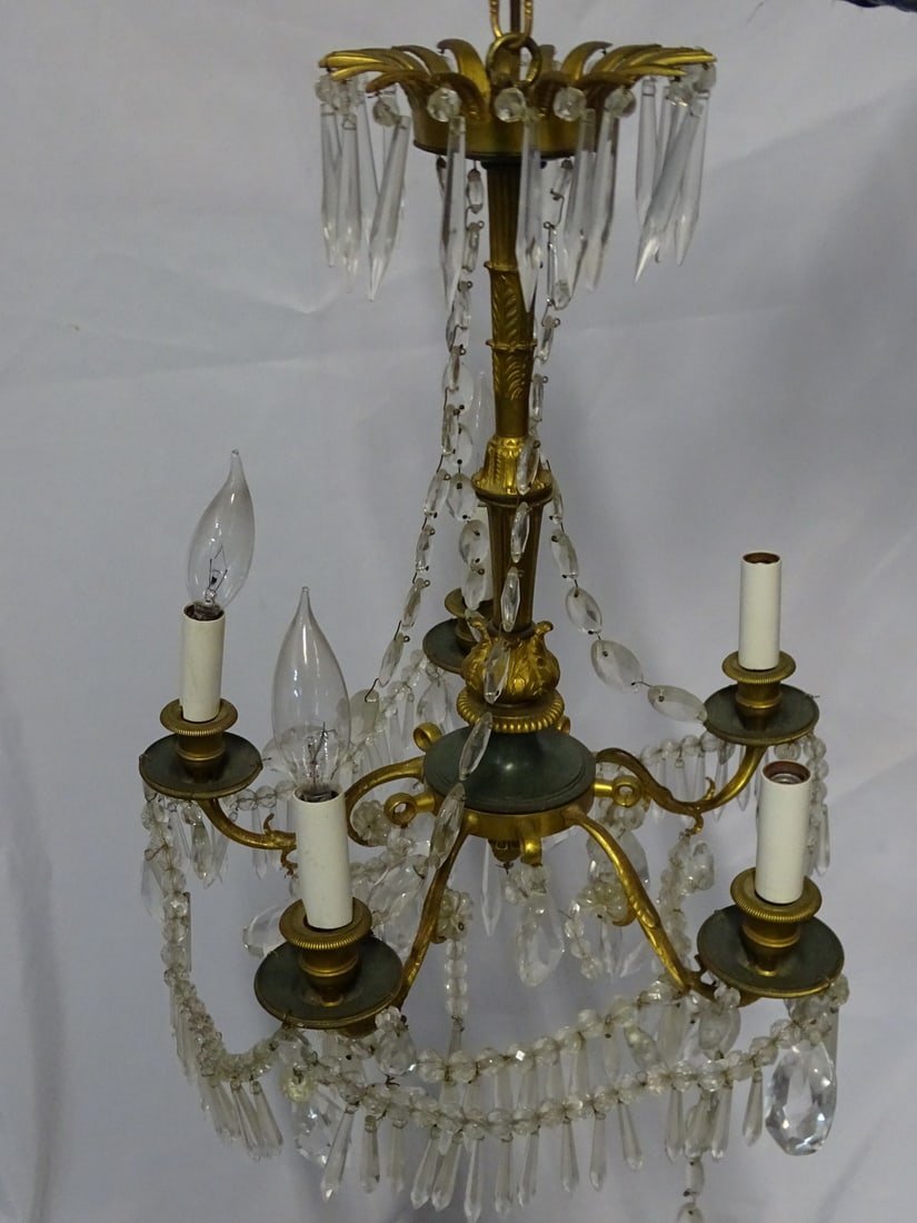 BRONZE AND CRYSTAL FIVE LIGHT HALL FIXTURE, 19 X 14 (1 of 10)