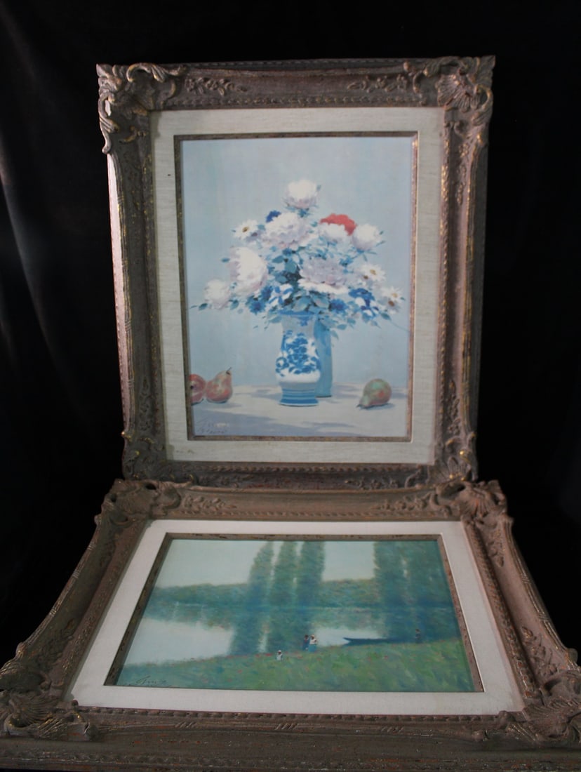 TWO NICELY FRAMED GISSON PRINTS, ONE STILL LIFE, AND ONE LANDSCAPE, 17 X 23.5 IMAGE, 35 X 28.5 (1 of 17)