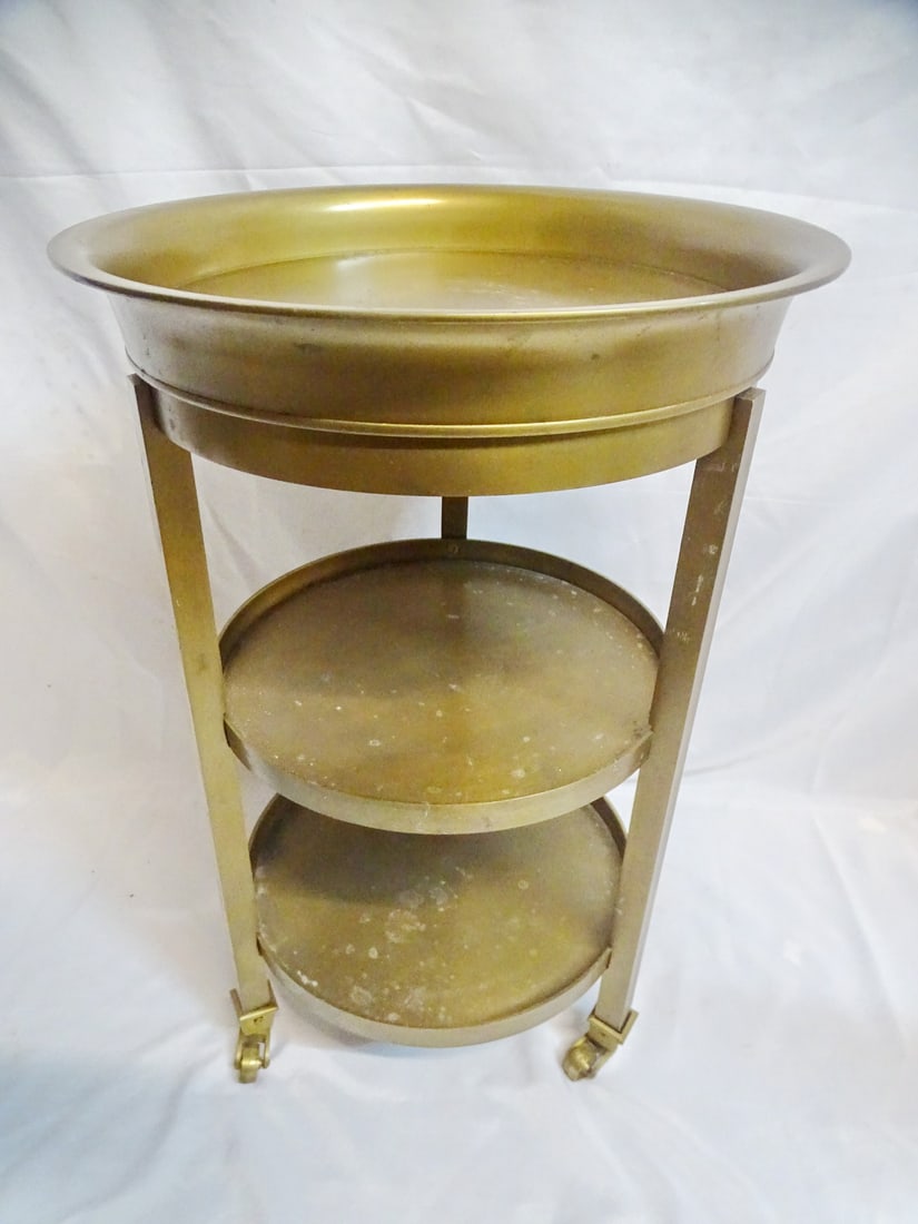 THREE TIER BRASS TOP TABLE 17.5" DIA. (1 of 6)