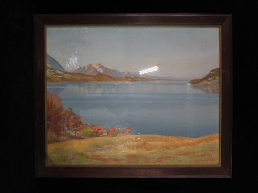 ORIGINAL MARCUS JACOBI LITHOGRAPH, 1940'S, MOUNTAIN SCENE, 26.5 X 38 (1 of 10)