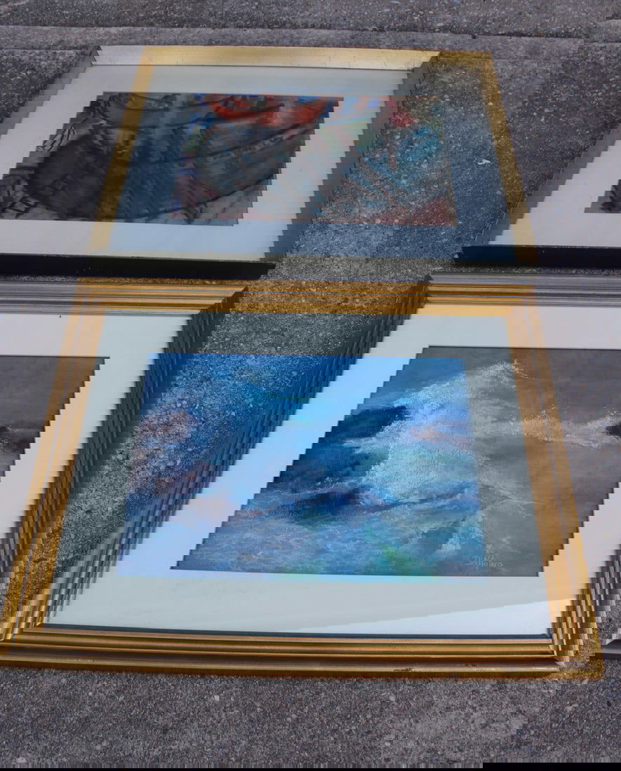 TWO PASTELS ON PAPER, ONE CHRISTINE DIMAURO OCEAN SCENE AND ONE BOAT YARD MARKED ERWIN GREENBERG TO (1 of 14)