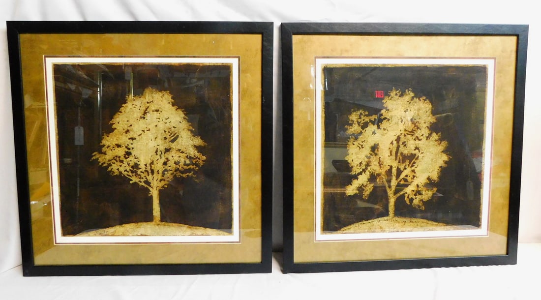 PAIR OF GILDED TREE LITHOGRAPHS SIGNED MEGAN MEAGHER, 21" X 21" IMAGE, 29" X 29" OVERALL (1 of 16)