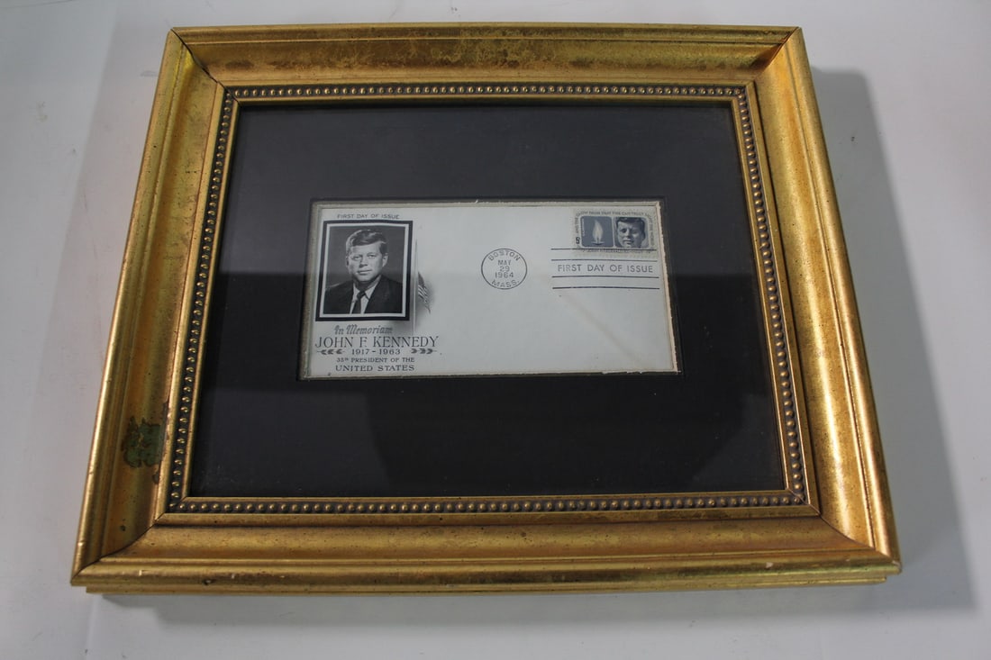 "IN MEMORIAM" JOHN F. KENNEDY POSTCARD, FIRST DAY OF ISSUE, MAY 1964, 3.5 X 6.5, 11 X 12.5 OVERALL (1 of 7)