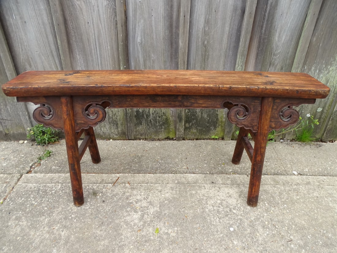 ANTIQUE CHINESE BENCH WITH SOTHEBY'S LABEL 20.25 X 46 X 13 (1 of 13)