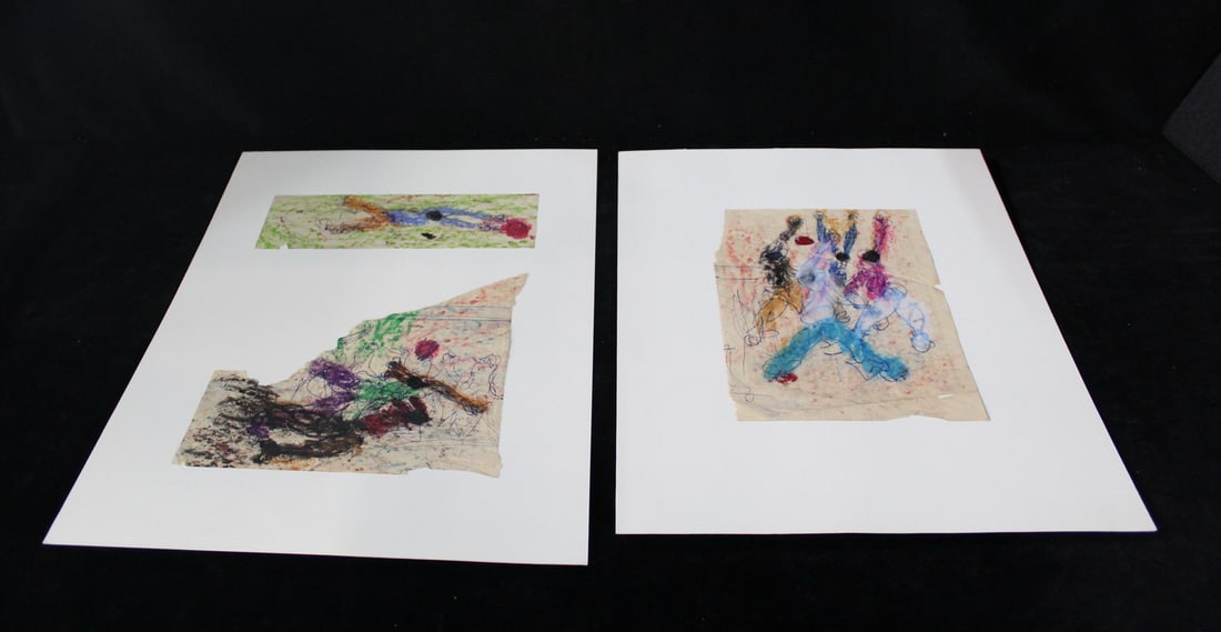 TWO PURVIS YOUNG ABSTRACT COMPOSITIONS COMPRISED OF MARKER, BALLPOINT & WAX CRAYON ON PAPER, (1 of 18)