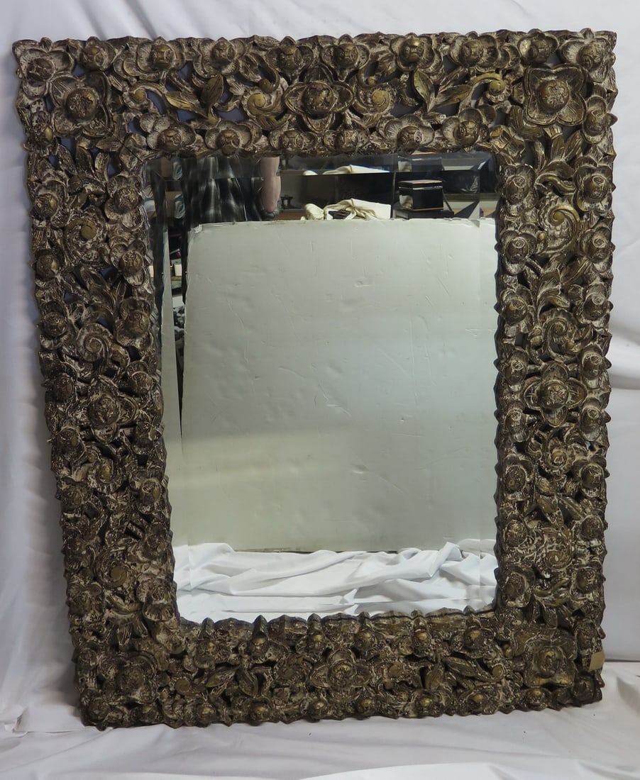 OVERSIZED HEAVILY CARVED RECTANGULAR BEVELED MIRROR 60 X 47.5 (1 of 10)