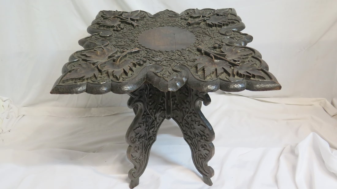 EXCEPTIONAL ART NOUVEAU CHINESE CARVED TABLE, 25 X 25.5 X 25.5 (1 of 13)