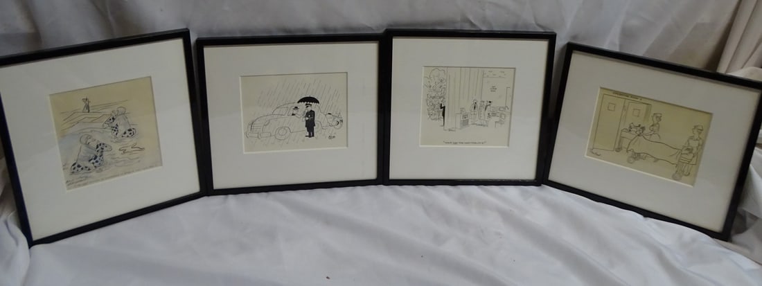 FOUR ORIGINAL HANDRAWN CARTOON ILLUSTATIONS INC. DICK CAVALLI, LARGEST 15 X 16.5: FOUR ORIGINAL HANDRAWN CARTOON ILLUSTATIONS INC. DICK CAVALLI, LARGEST 15 X 16.5