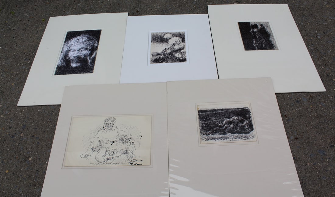 MALCOLM MCKESSON, 5 INK ON PAPER FIGURATIVE DRAWINGS, TITLE & DESCRIPTION TO REVERSE, LARGEST 8.75 X (1 of 16)