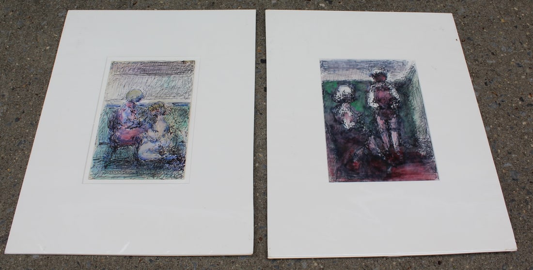 MALCOLM MCKESSON, TWO WATERCOLOR & INK ON PAPER, FIGURATIVE DRAWINGS, TITLE & DESCRIPTION TO (1 of 9)