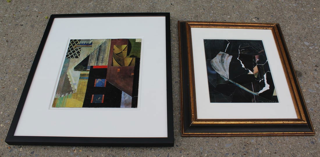 MODERN/CONTEMPORARY FRAMED ACRYLIC & CUT PAPER COLLAGES, ILLEGIBLY SIGNED, 10.5 X 9.5 IMAGE, 19 (1 of 14)