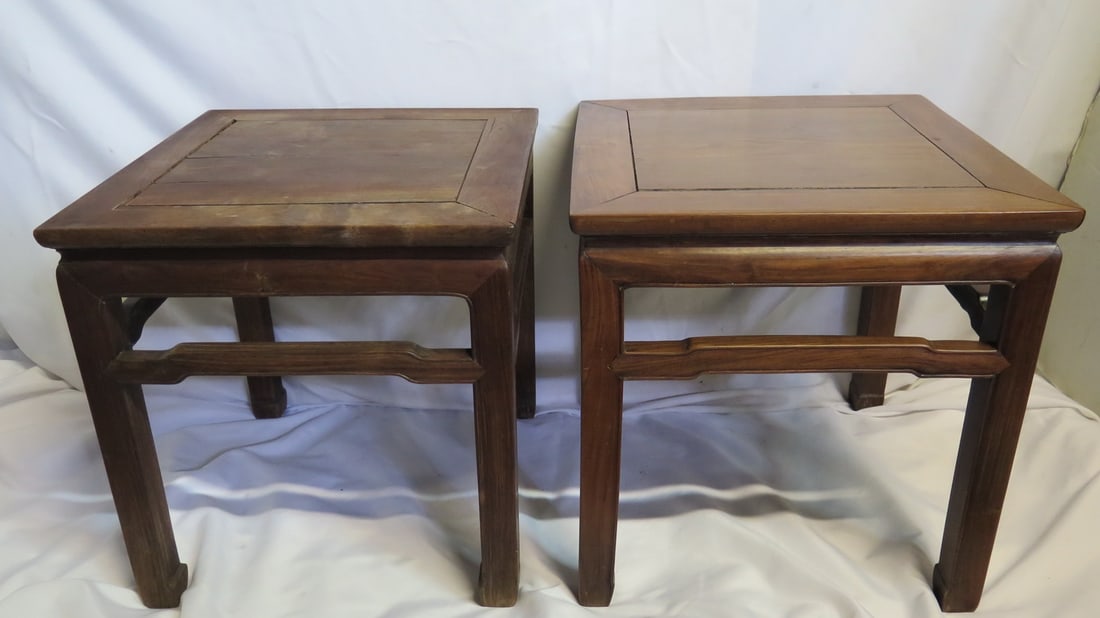 PAIR ASIAN INSPIRED SQUARE SIDE TABLES 20" HIGH X 19" X 19" (1 of 20)