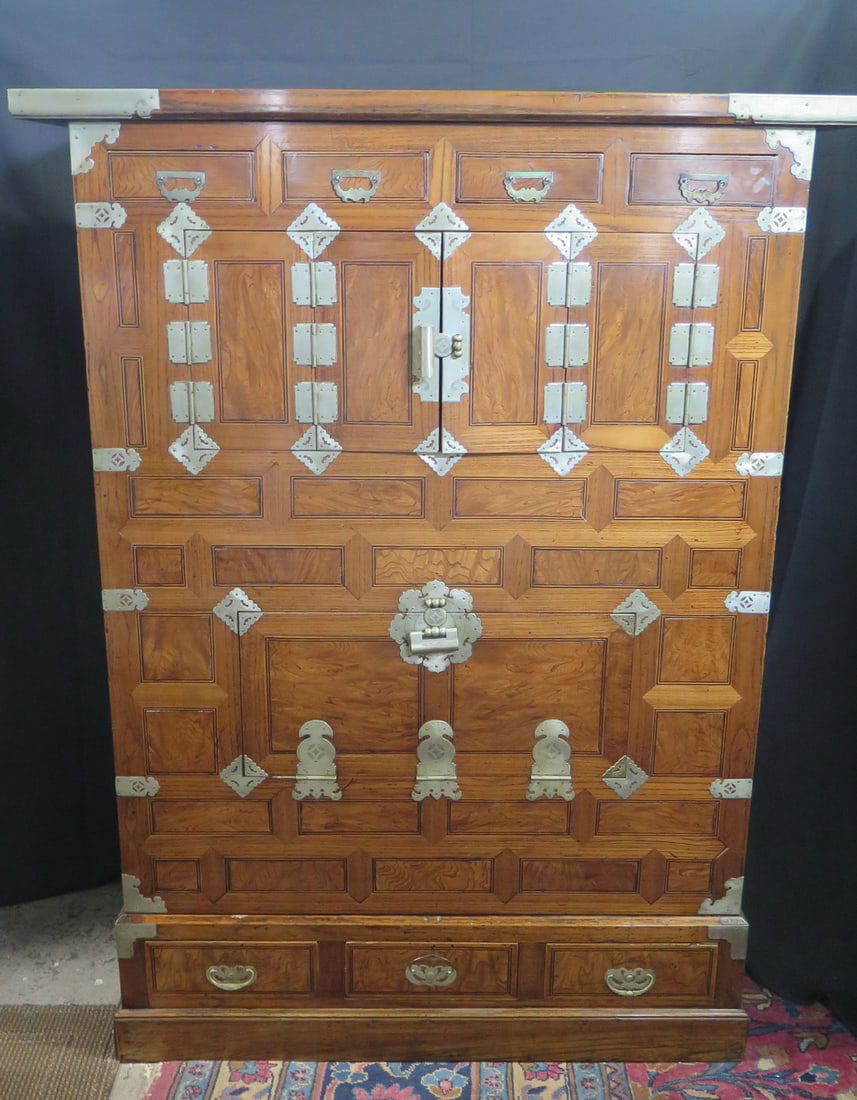 LARGE KOREAN BANDAJI NONG ELM TANSU SCHOLAR'S CABINET W/ORNATE LOCK AND HARDWARE 54" HIGH X 21" DEEP (1 of 20)