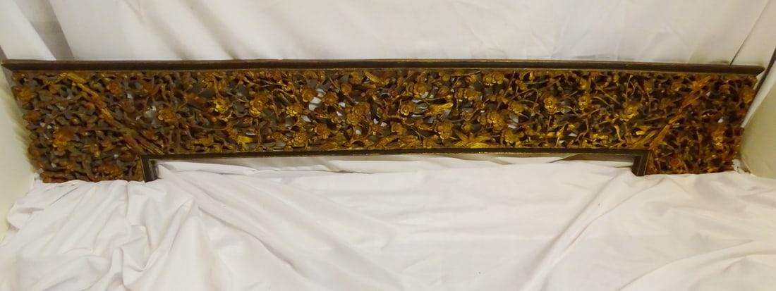 LARGE CARVED ARCHITECTURAL PIECE, DOOR FRAME HEADER (?) 12 1/2" HIGH X 76 1/2" LONG (1 of 13)