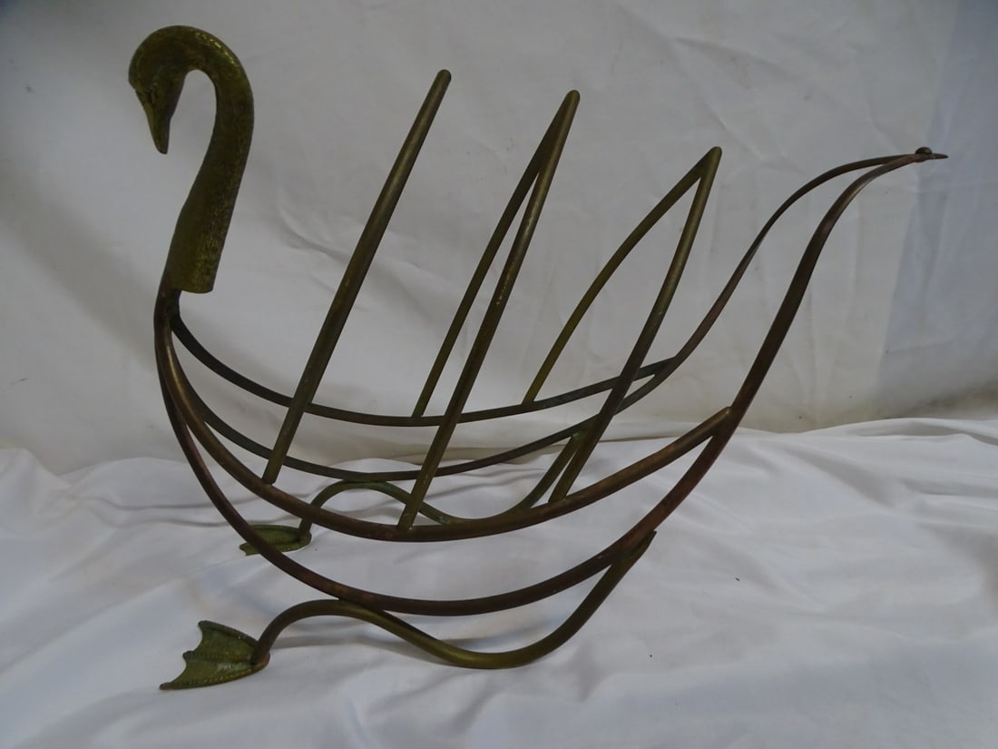 MAISON JANSEN SWAN FIGURAL BRASS MAGAZINE RACK 19 X 23 X 9 (1 of 9)