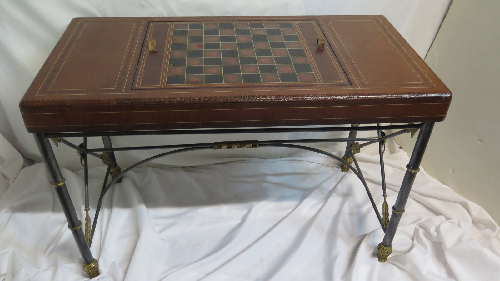 MAITLAND SMITH DIRECTOIRE STYLE LEATHER TOP GAME TABLE W/GAME PIECES 30 X 44 X 22 (1 of 20)