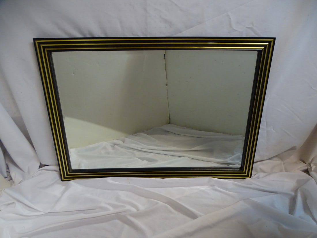 RECTANGULAR BEVELED MIRROR W/BRASS DETAIL 46 1/2" X 32 1/2": RECTANGULAR BEVELED MIRROR W/BRASS DETAIL 46 1/2" X 32 1/2"