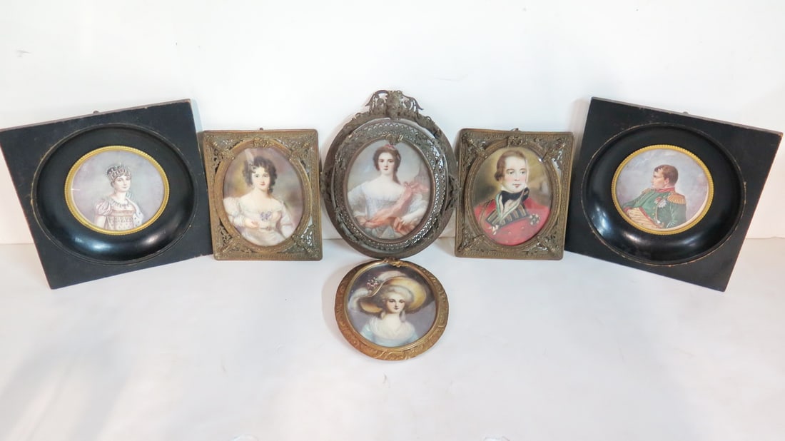 LOT OF 6 ANTIQUE MINATURE PORTRAITS LARGEST 5 1/2" X 4 1/4" (1 of 15)