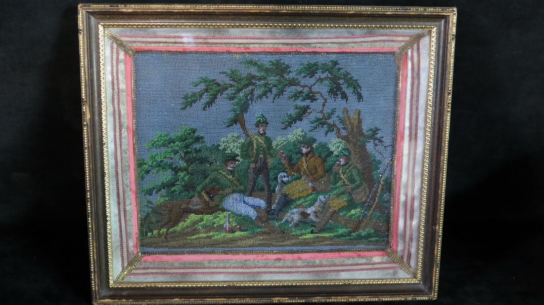 ANTIQUE HANDMADE BEADWORK PANEL 12 1/4" HIGH X 10 1/2" (1 of 9)