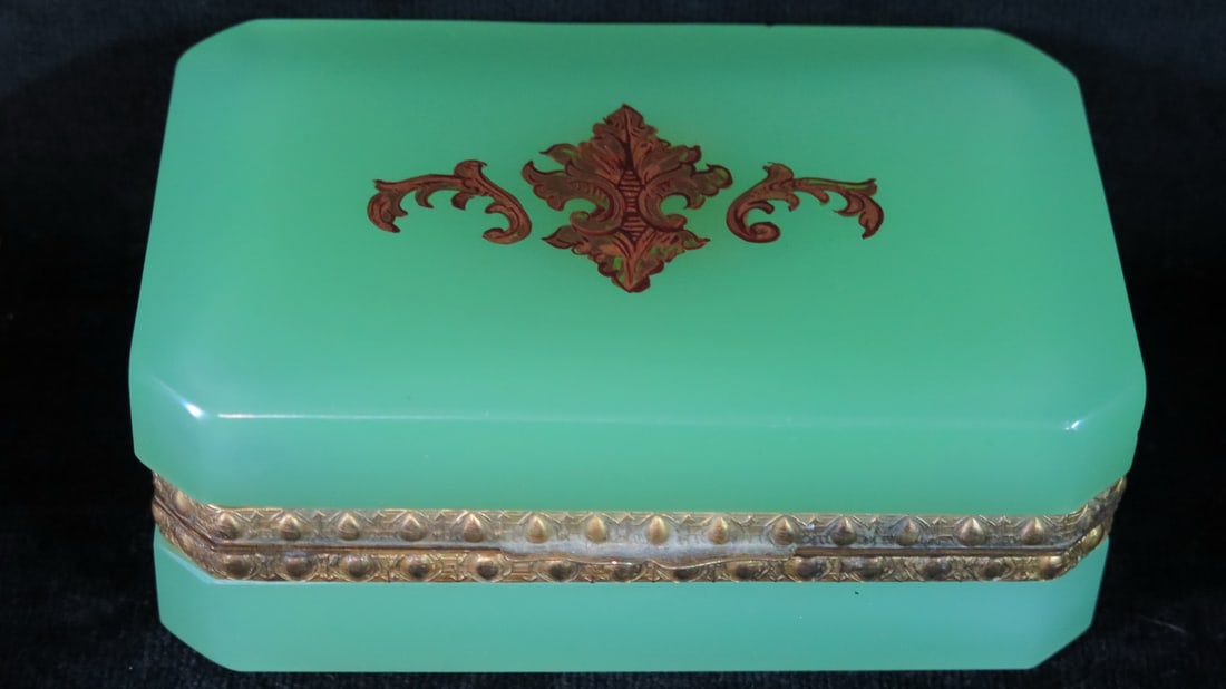 BRASS BOUND MURANO GLASS BOX, 2 X 5.5 X 3.5 (1 of 12)