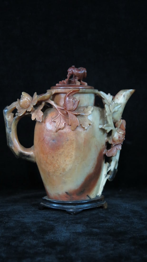 ASIAN SOAPSTONE COVERED VASE, 8 X 6 X 2.5 (SOME LOSSES) (1 of 8)