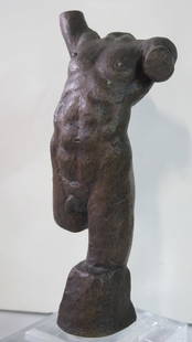 LIVING ESTATE OF JOSEPH RODANO: VICTOR SALMONES BRONZE TORSO 14 X 5 X 4: LIVING ESTATE OF JOSEPH RODANO: VICTOR SALMONES BRONZE TORSO 6.5"H X 4" X 3.25"