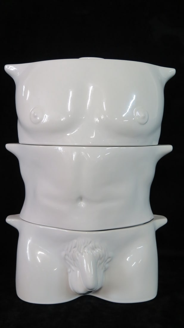 LIVING ESTATE OF JOSEPH RODANO:  THREE PIECE MALE TORSO SOUP TUREEN, "FLESHPOTS", STOKE ON TRENT, (1 of 16)