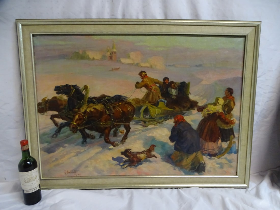 ANATOLY SOKOLOFF RUSSIAN SCENE W/TROIKA 27.75X31.25 (1 of 13)