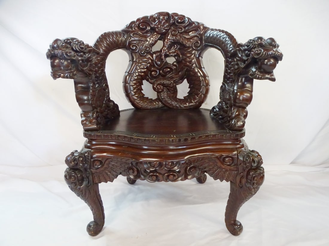 HEAVILY CARVED ROSEWOOD CHAIR 34.75" X 28" X 24": HEAVILY CARVED ROSEWOOD CHAIR 34.75" X 28" X 24"