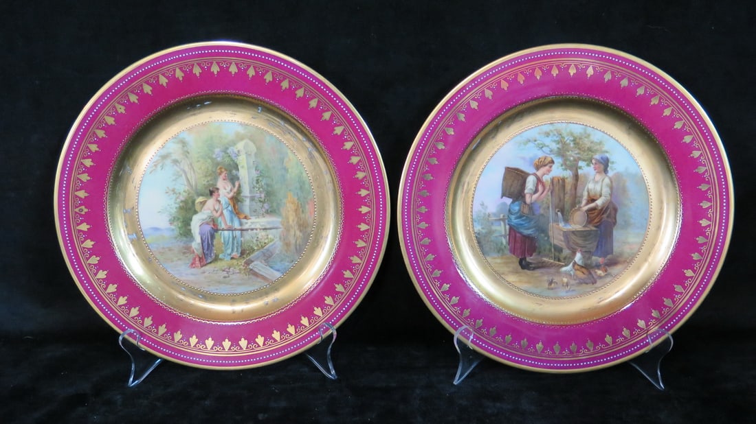 TWO ROYAL VIENNA HANDPAINTED CABINET PLATES SIGNED F. HIEBERT AND S. SATTERMAN 10.75" DIA. (1 of 11)