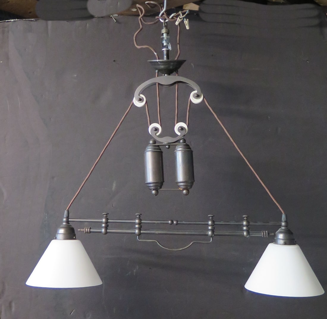 TWO LAMP COUNTERWEIGHT PULLEY FIXTURE 67 X 30 (1 of 2)