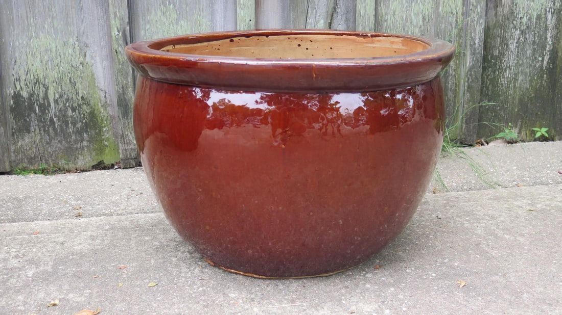 LARGE BROWN GLAZED TERRACOTTA PLANTER 14.25 X 21 DIA. (1 of 5)