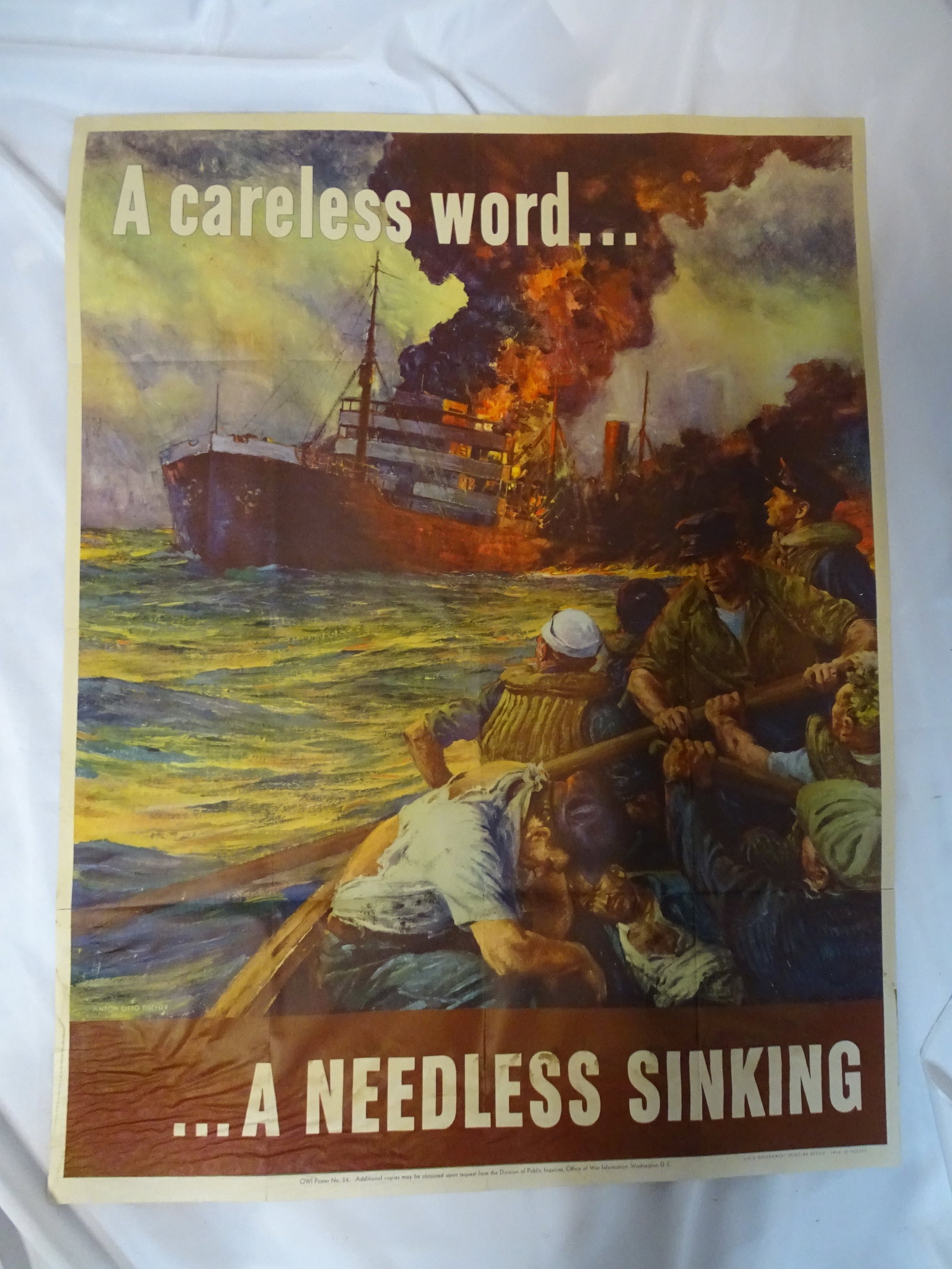 ANTON OTTO FISCHER WW2 POSTER "A CARELESS WORD?A NEEDLESS SINKING" 37 X 28.5: ANTON OTTO FISCHER WW2 POSTER "A CARELESS WORD?A NEEDLESS SINKING" 37 X 28.5