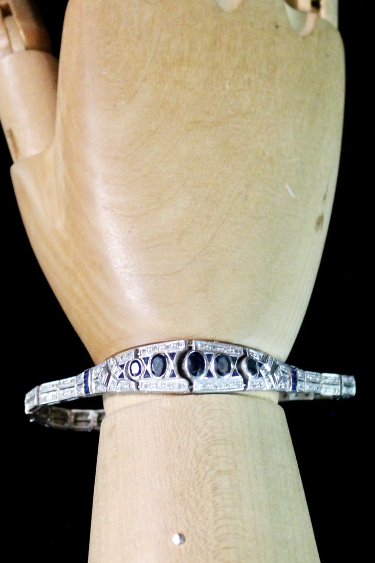 14K DIAMOND & SAPPHIRE BRACELET 7 1/4" LONG (1 of 6)