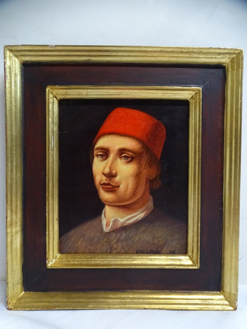 LIVING ESTATE OF JOSEPH RODANO: H. DAVID HOMAR, "PORTRAIT OF A MAN" 1430-1479, OIL ON WOOD, 8 X 6.75 (1 of 8)