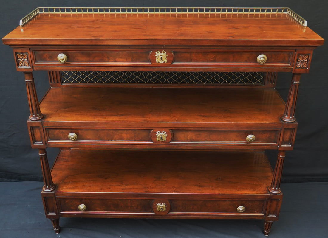 ESTATE OF DENNIS P. RODANO: KARGES THREE TIER MAHOGANY SERVER WITH GALLERY 40 1/2" X 47 1/2" X 17" (1 of 12)