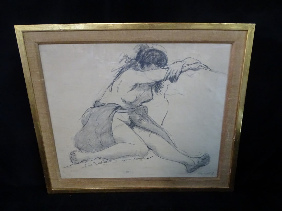 HARRY GOTTLIEB  SIGNED PENCIL ON PAPER SEMINUDE FEMALE  20" X 23 3/4" (1 of 13)