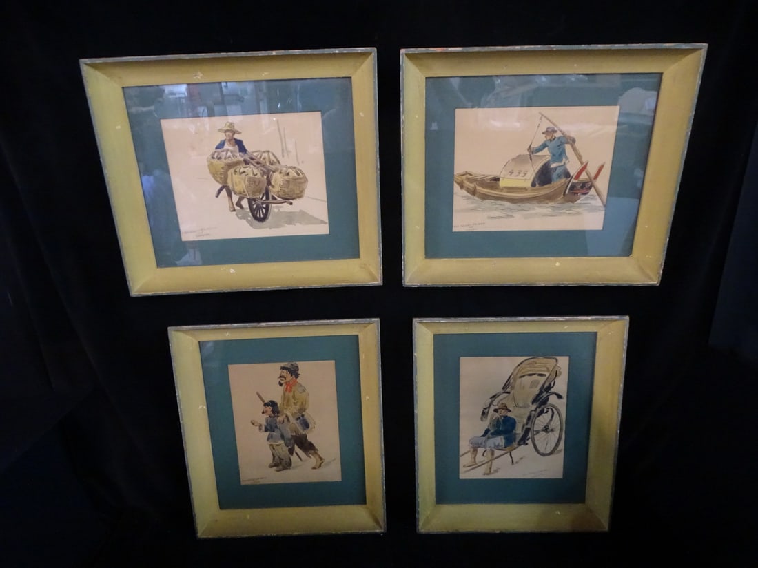 4 FRED FREDDEN GOLDBERG SIGNED VINTAGE WATER COLORS SHANGHAI SCENES 14 1/2" X 16 1/2" (1 of 19)
