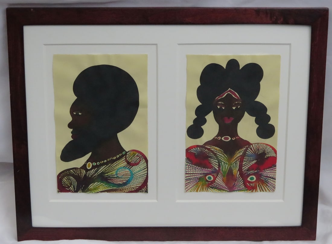 CHRIS OFILI UNTITLED DIPTYCH MALE & FEMALE PORTRAITS WATER COLORS AND PENCIL ON PAPER (1 of 20)