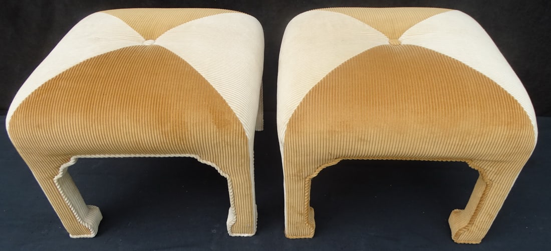 ESTATE OF DENNIS P. RODANO: PAIR BROWN AND BEIGE CORDUROY UPHOLSTERED BENCHES BY DESIGN CONCEPTS 18" (1 of 11)
