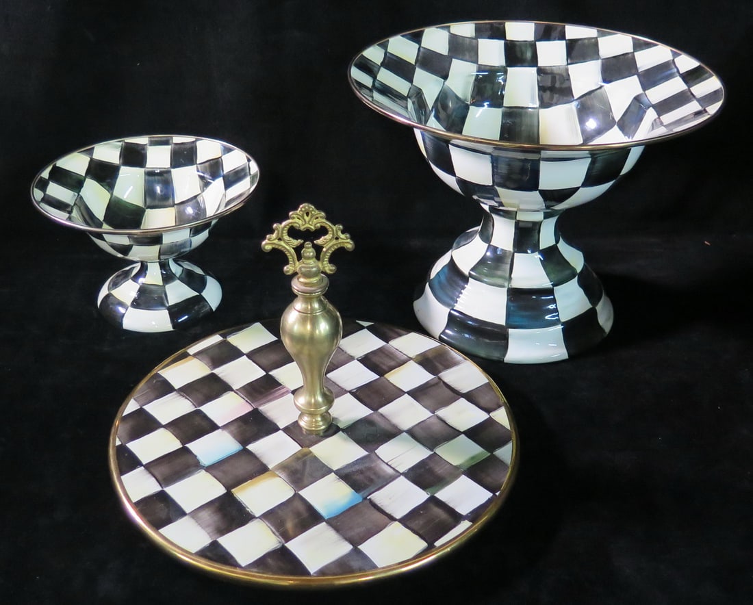 ESTATE OF DENNIS P. RODANO: 3 MACKENZIE-CHILDS COURTLY CHECK SERVING PIECES INC. 2 ENAMELED VESSELS (1 of 15)